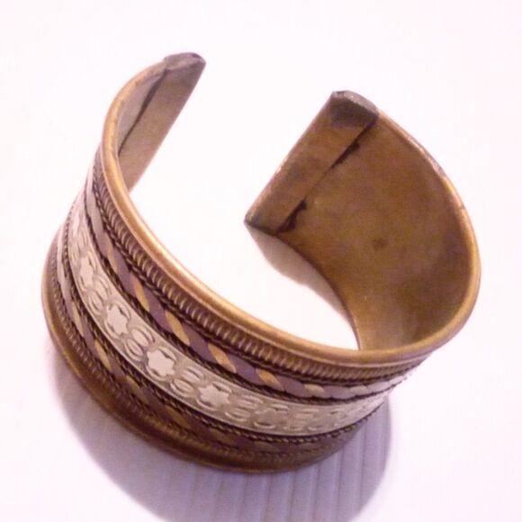 Vintage Mixed Metal Boho Inspired Cuff Bracelet - Picture 2 of 5